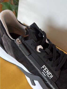 Fendi Black and White Men's Low-Top Sneaker with Side Zipper